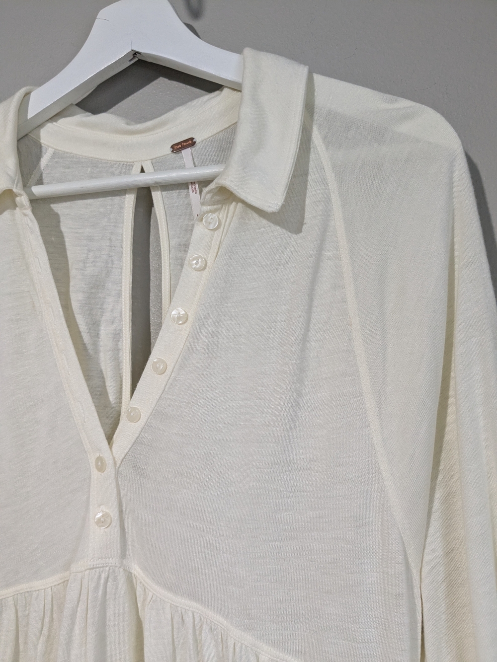 Free People Best Girl Cream Long-Sleeve Button Keyhole Tiered Tunic Top Dress M - Picture 8 of 13